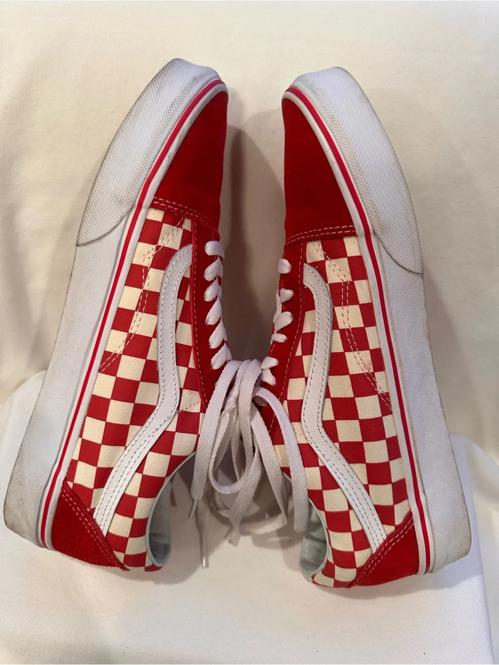 Men’s Vans Red & White Checkerboard Lace-Up Sneakers